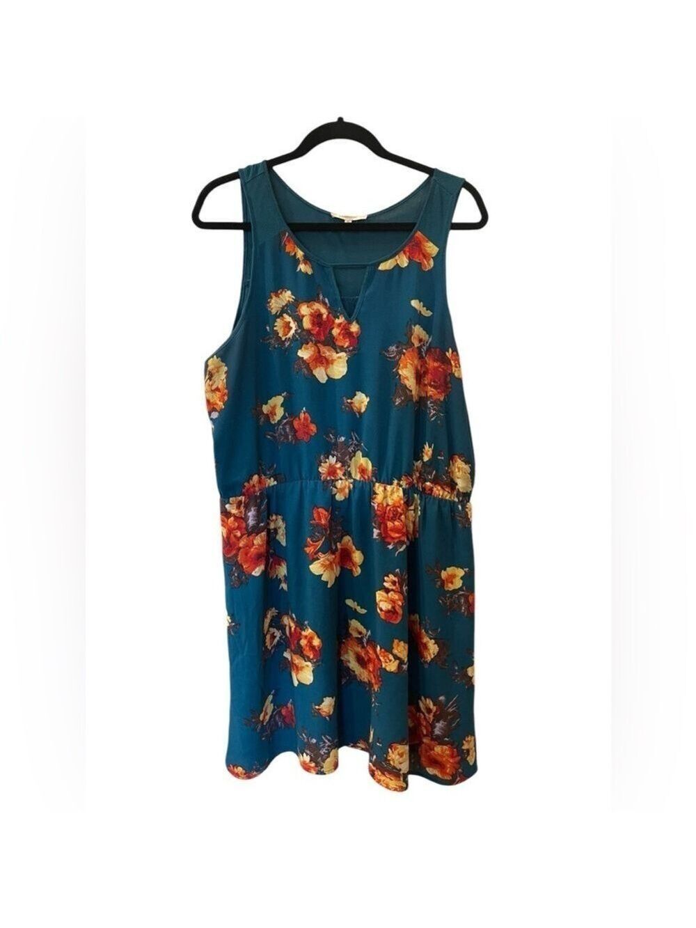 41 Hawthorne Women’s Dress Floral Tropical Flowy Blue Teal Orange Size XL